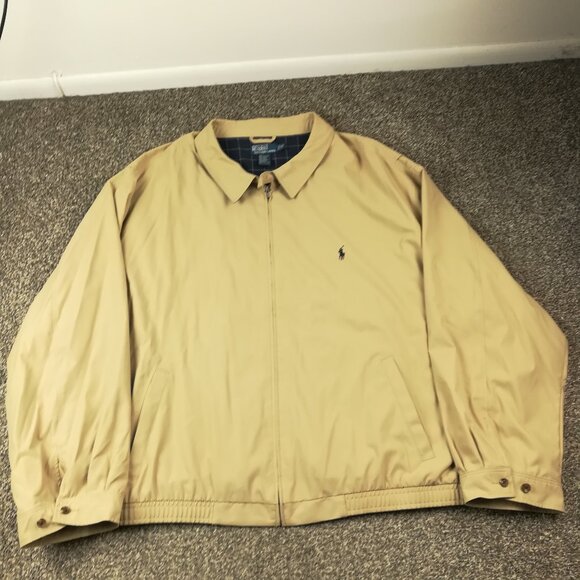 Vintage Polo Ralph Lauren Jacket Harrington Full Zip Beige Mens 6XB - Picture 1 of 10